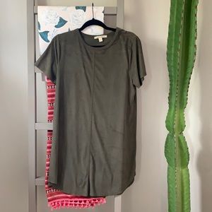 Suede army green t shirt dress